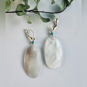 Gold and White Iridescent Earrings with Oval Drops